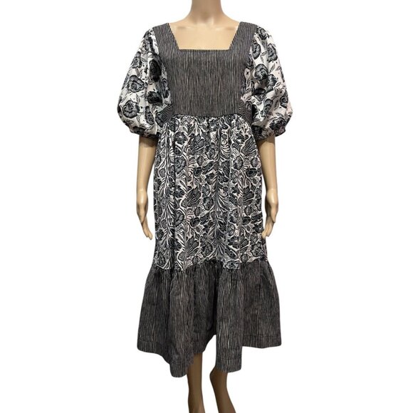 ANTHROPOLOGIE Bloomingprint Dress Adrienne Flounced Midi Floral Size 14 Pockets - Picture 4 of 13